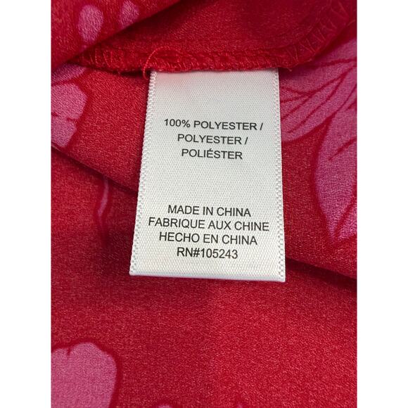 Bobeau Red Pink Floral Blouson Top Split Neck Smocked Accent 3/4 Sleeve Sz M EUC - Picture 6 of 7